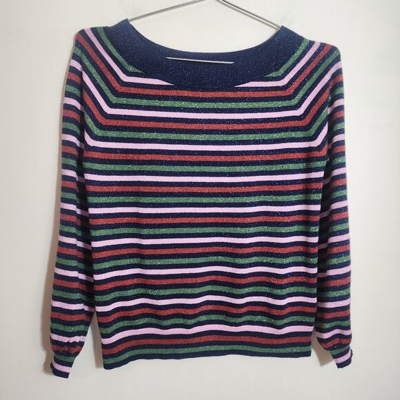 Boden striped wool blend sparkly long sleeve colorful sweater woman's size 8 - Picture 10 of 11